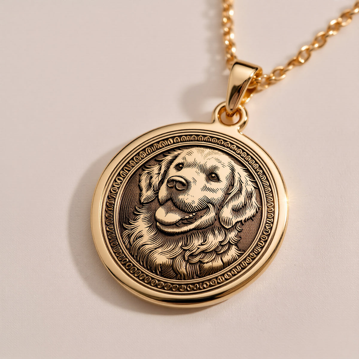 Golden Retriever Dog Pendant Necklace - 14K Solid Gold