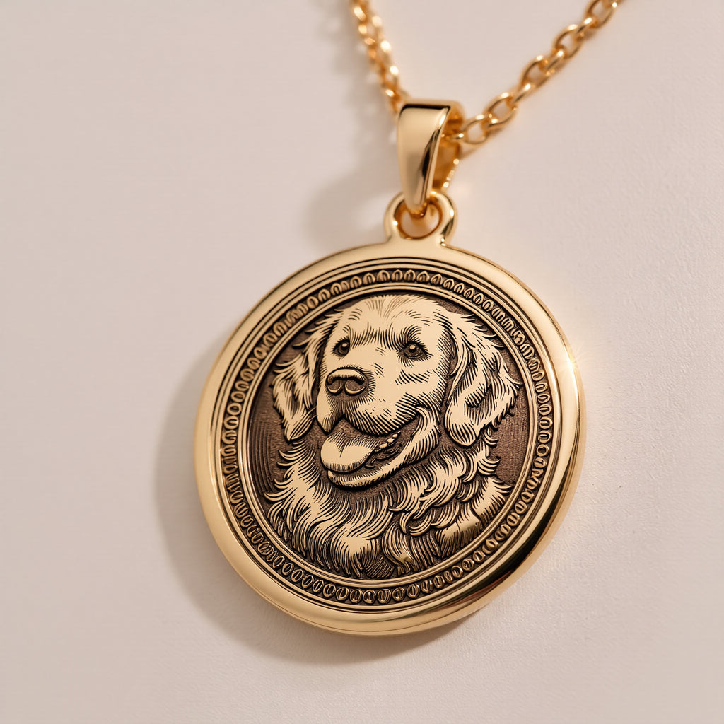 Golden Retriever Dog Pendant Necklace - 14K Solid Gold