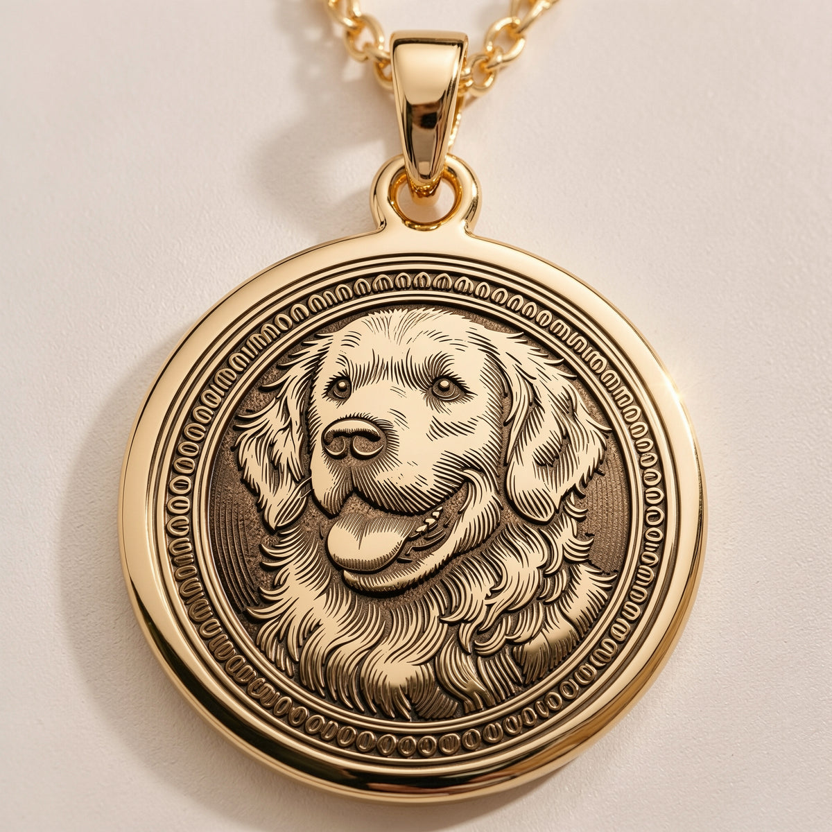 Golden Retriever Dog Pendant Necklace Necklaces 14K 14K Gold Plated dog portrait pendant necklace with circular design