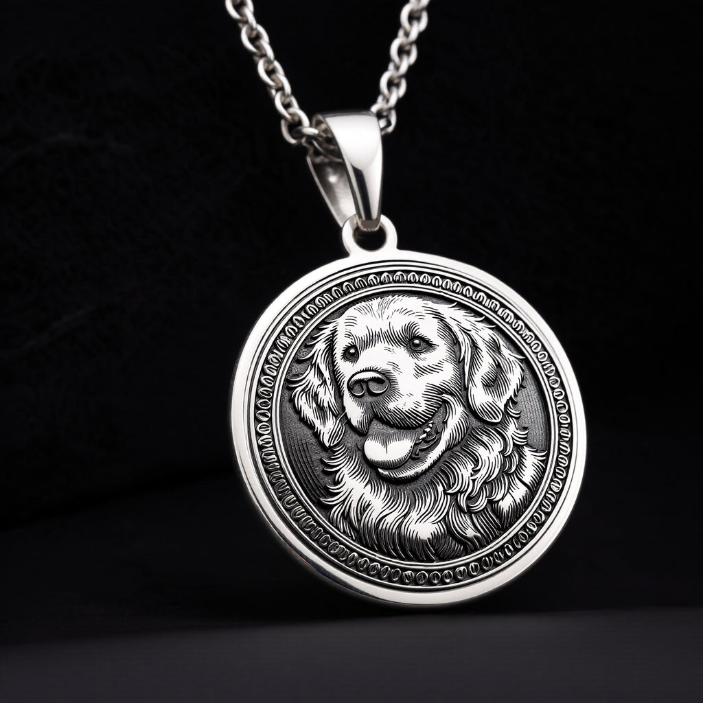 Golden Retriever Dog Pendant Necklace - 925 Sterling Silver