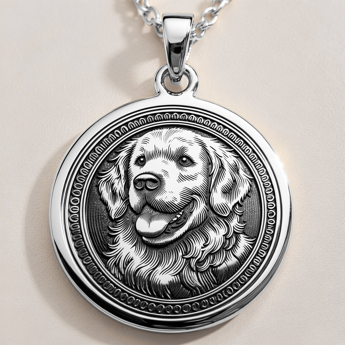 925 Sterling Silver Golden Retriever pendant, designed with a classic dog silhouette. A perfect silver pet charm, symbolizing devotion and companionship, making it a wonderful gift for Golden Retriever owners.