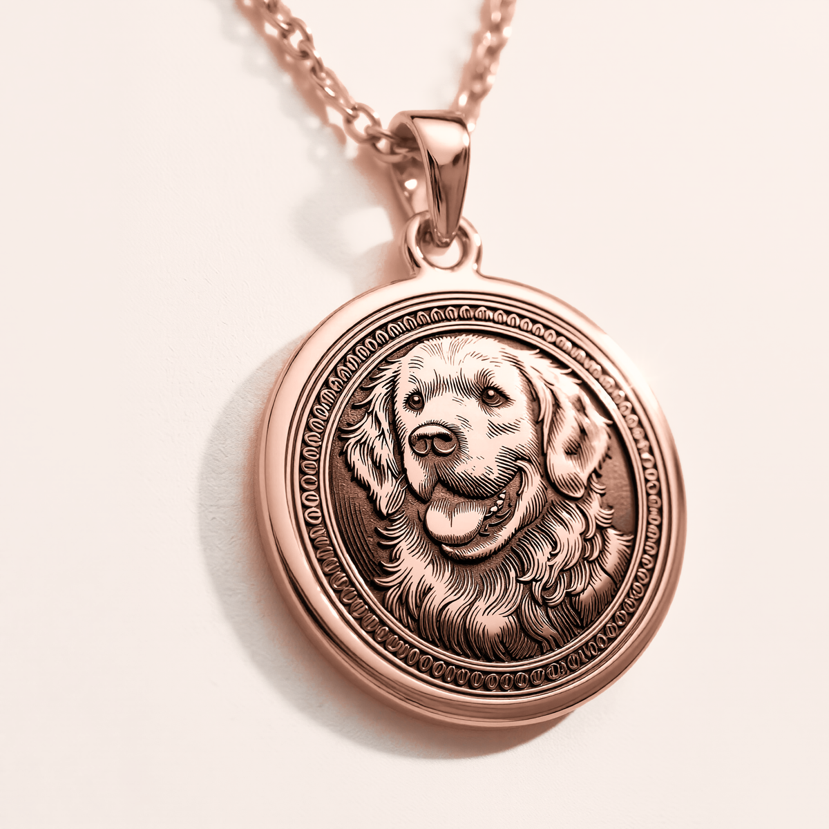 Golden Retriever Dog Pendant Necklace - 14K Rose Gold Plated