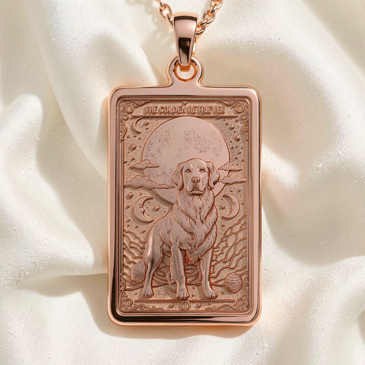 Golden Retriever Pendant Necklace - Tarot Spirit Animal - 14K Rose Gold Plated Front View