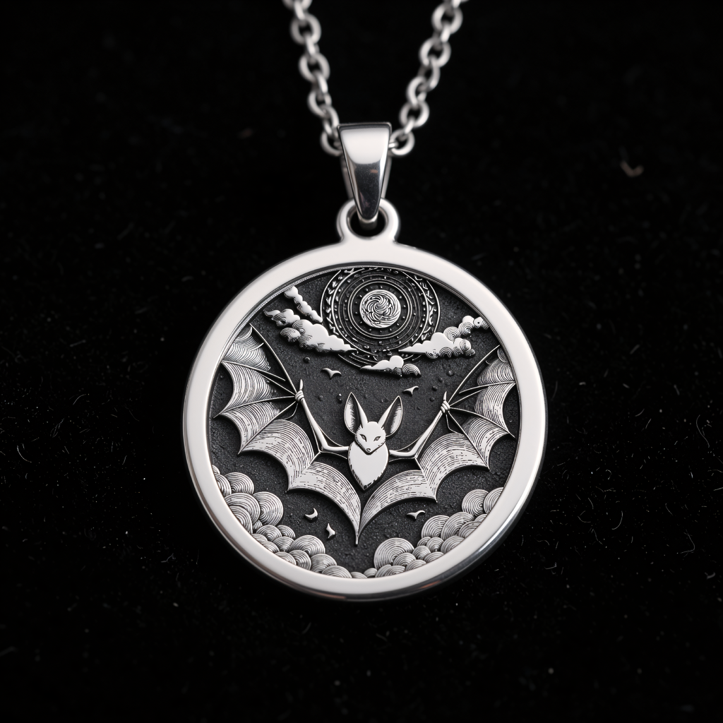 Gothic Bat Moon Pendant Necklace - 925 Sterling Silver
