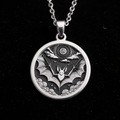 Gothic Bat Moon Pendant Necklace - 925 Sterling Silver
