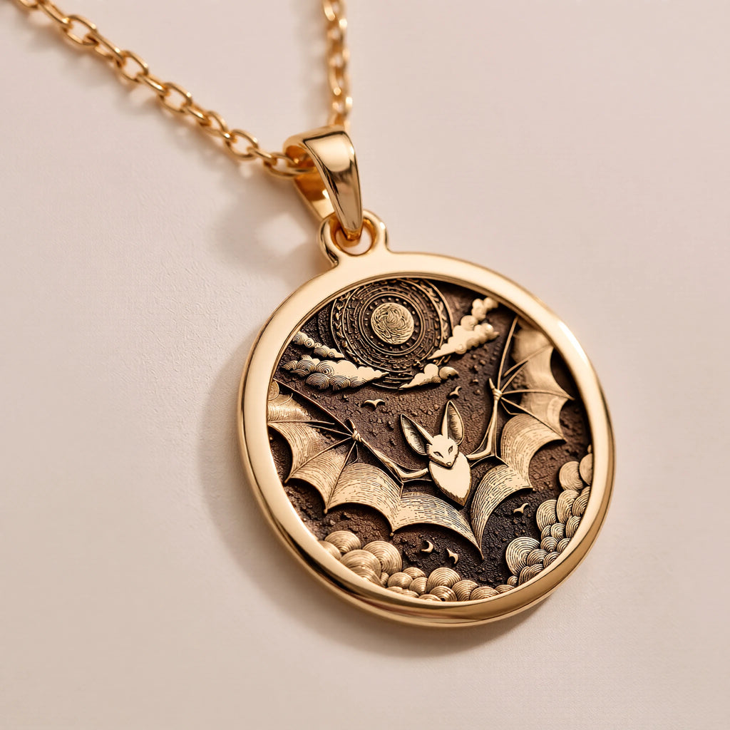 Gothic Bat Moon Pendant Necklace | Silver & Plated Options - Memento Mori Vampire Gift - Görsel 2, Animal Jewelry