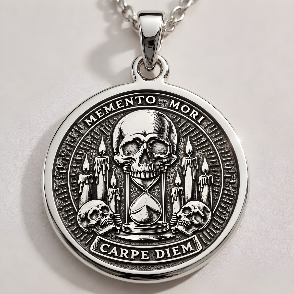 Gothic Skull Memento Mori Necklace - 925 Sterling Silver