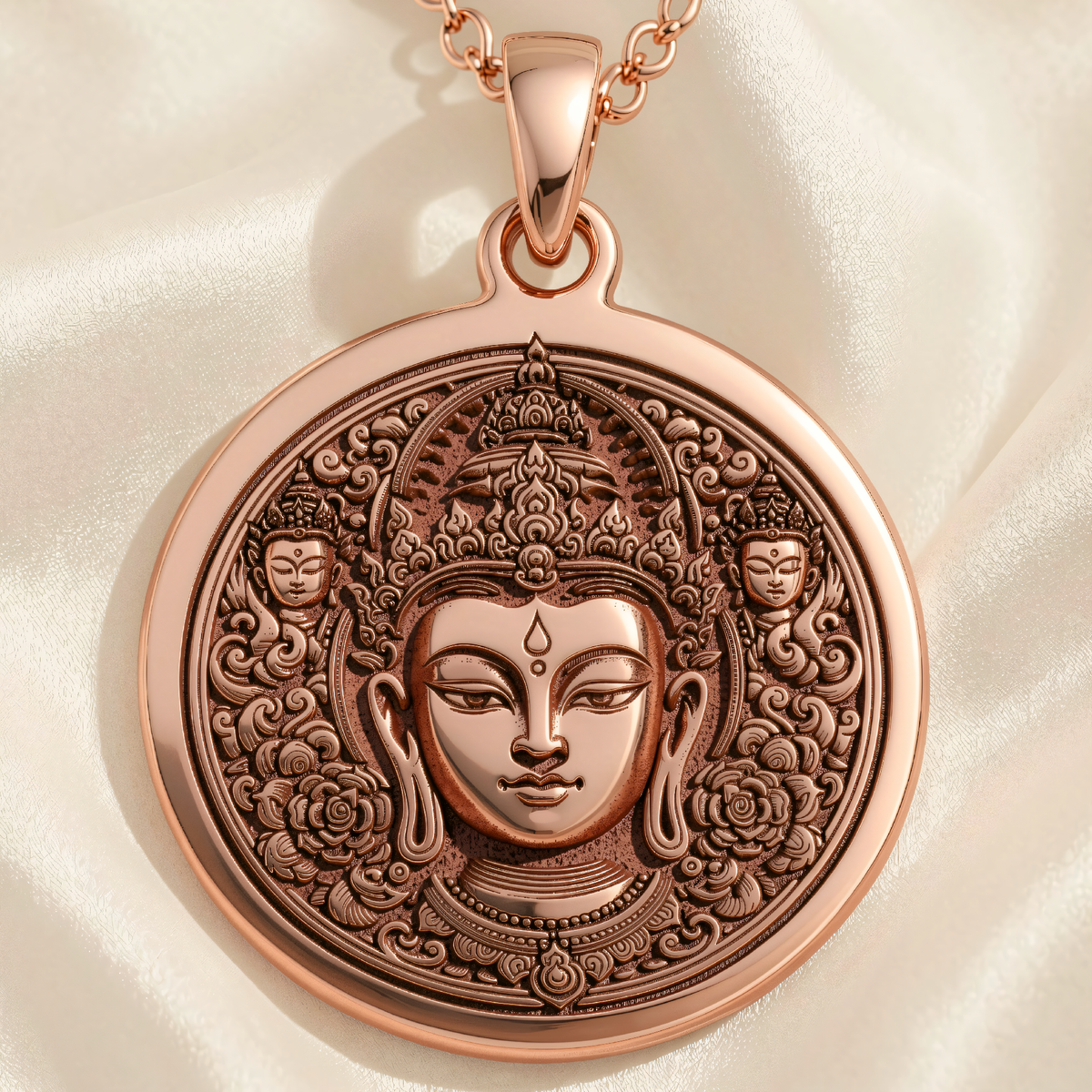 Green Tara Compassion Amulet Necklace | Silver & Plated Options - Spiritual Protection Talisman - 14K Rose Gold Plated Front View