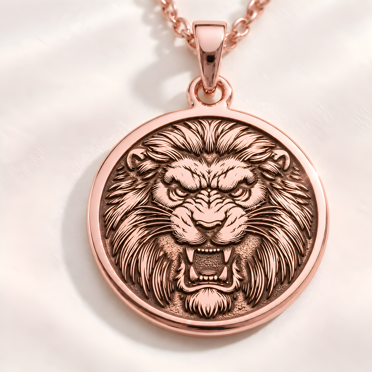 Handmade Jungle King Lion Pendant - 14K Rose Gold Plated