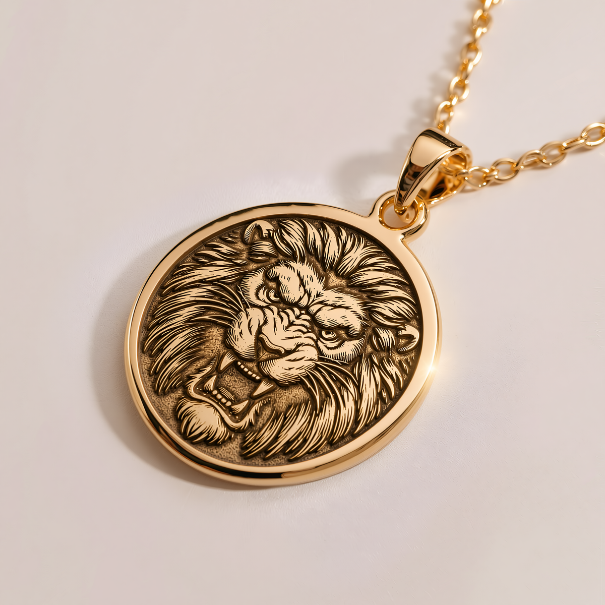 Handmade Jungle King Lion Pendant - 14K Solid Gold, Right Angle View