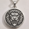 Handmade Jungle King Lion Pendant - 925 Sterling Silver