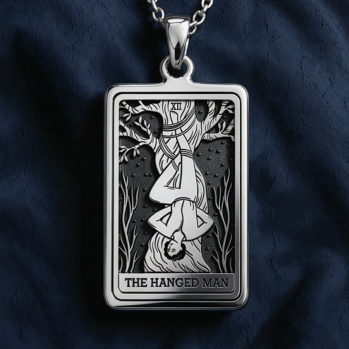 Silver plated Hanged Man with Halo pendant necklace spiritual protection talisman jewelry.