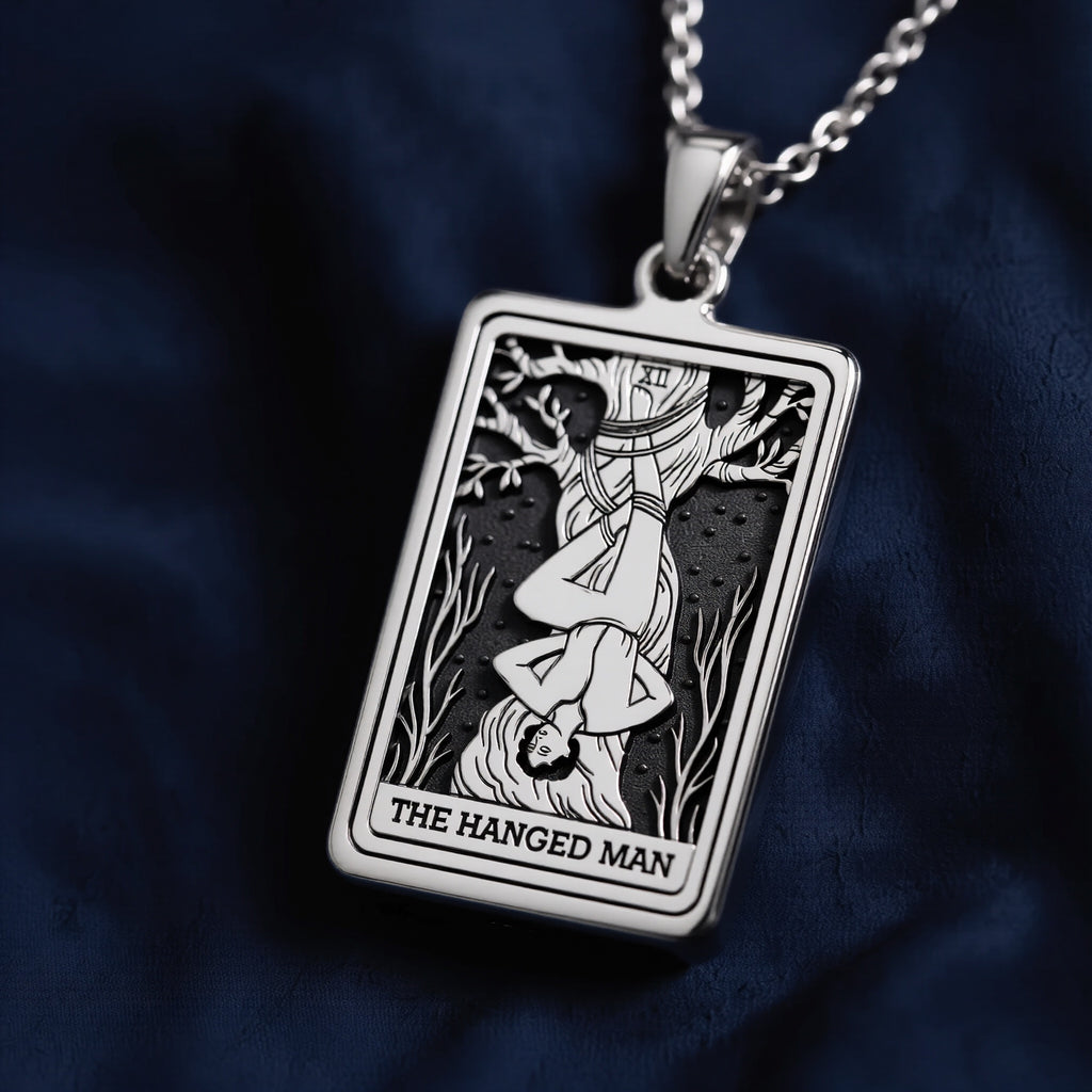 Polished silver plated Hanged Man with Halo pendant spiritual protection talisman necklace jewelry