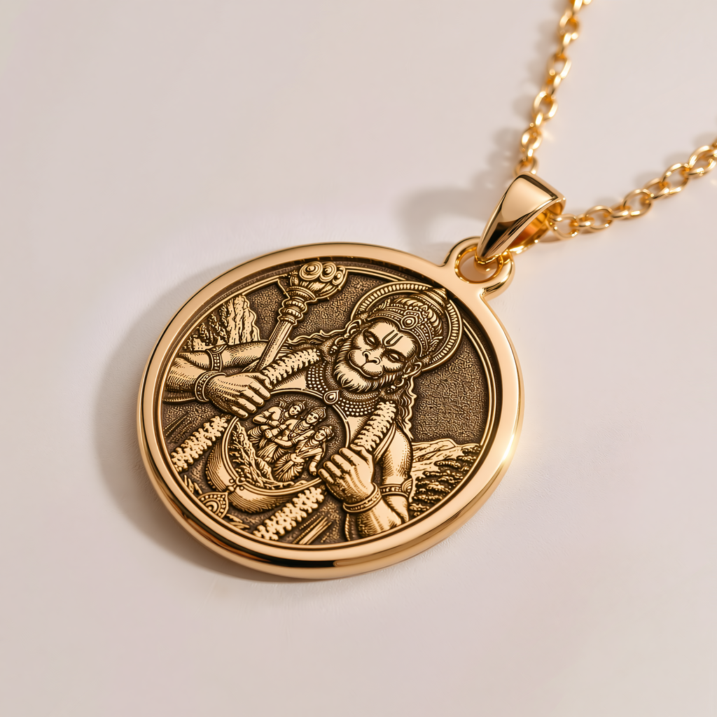 Hanuman Monkey God Pendant - 14K Solid Gold, Right Angle View