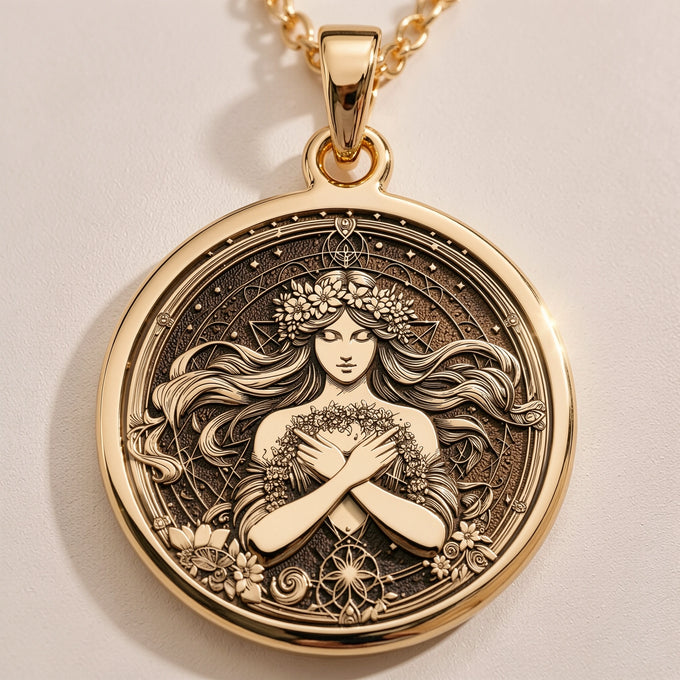Harmonia Goddess Medallion - Ancient Mythology Protection Talisman - Görsel 1, 14K Gold Harmonia