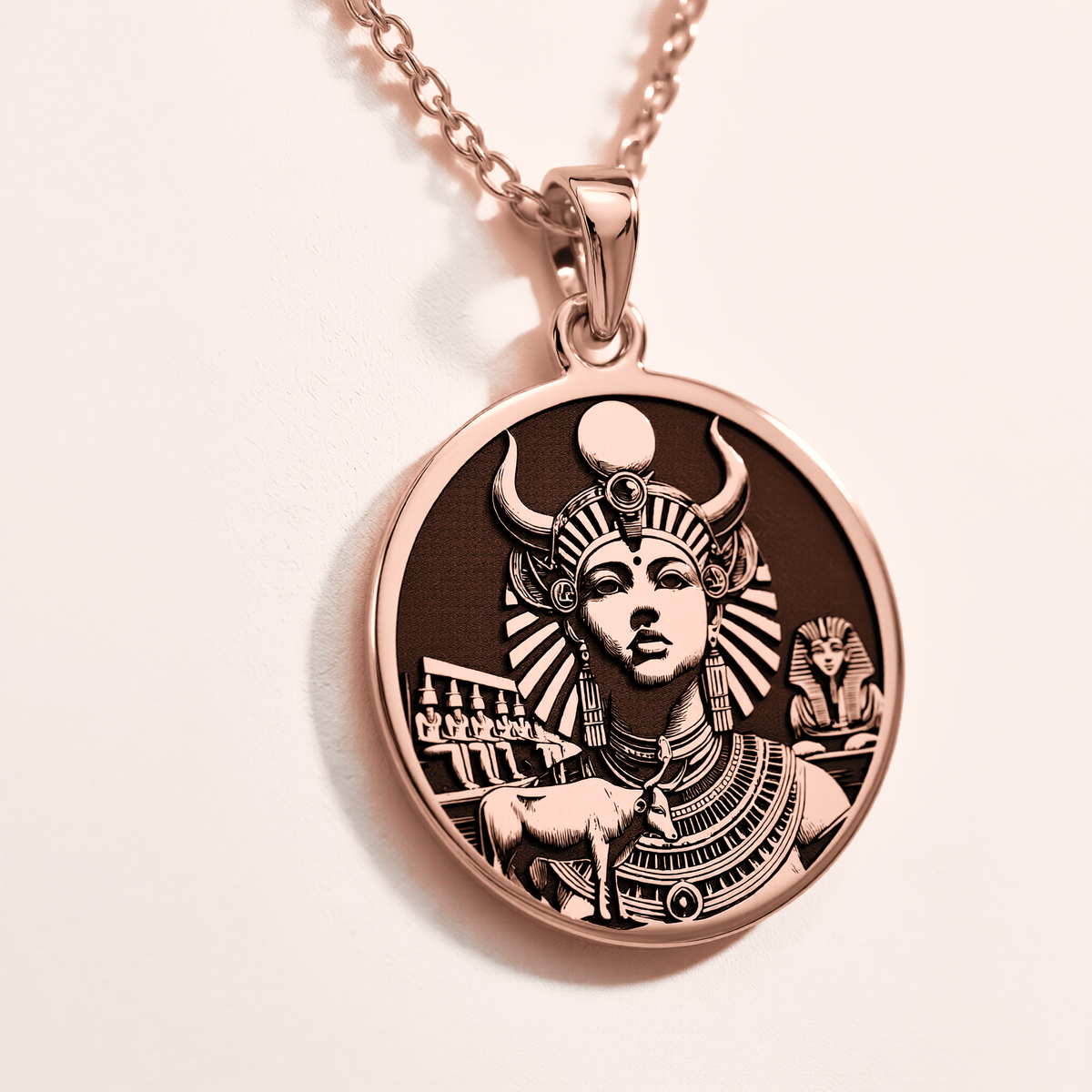 Hathor Goddess Egyptian Motherhood Pendant - 14K Rose Gold Plated