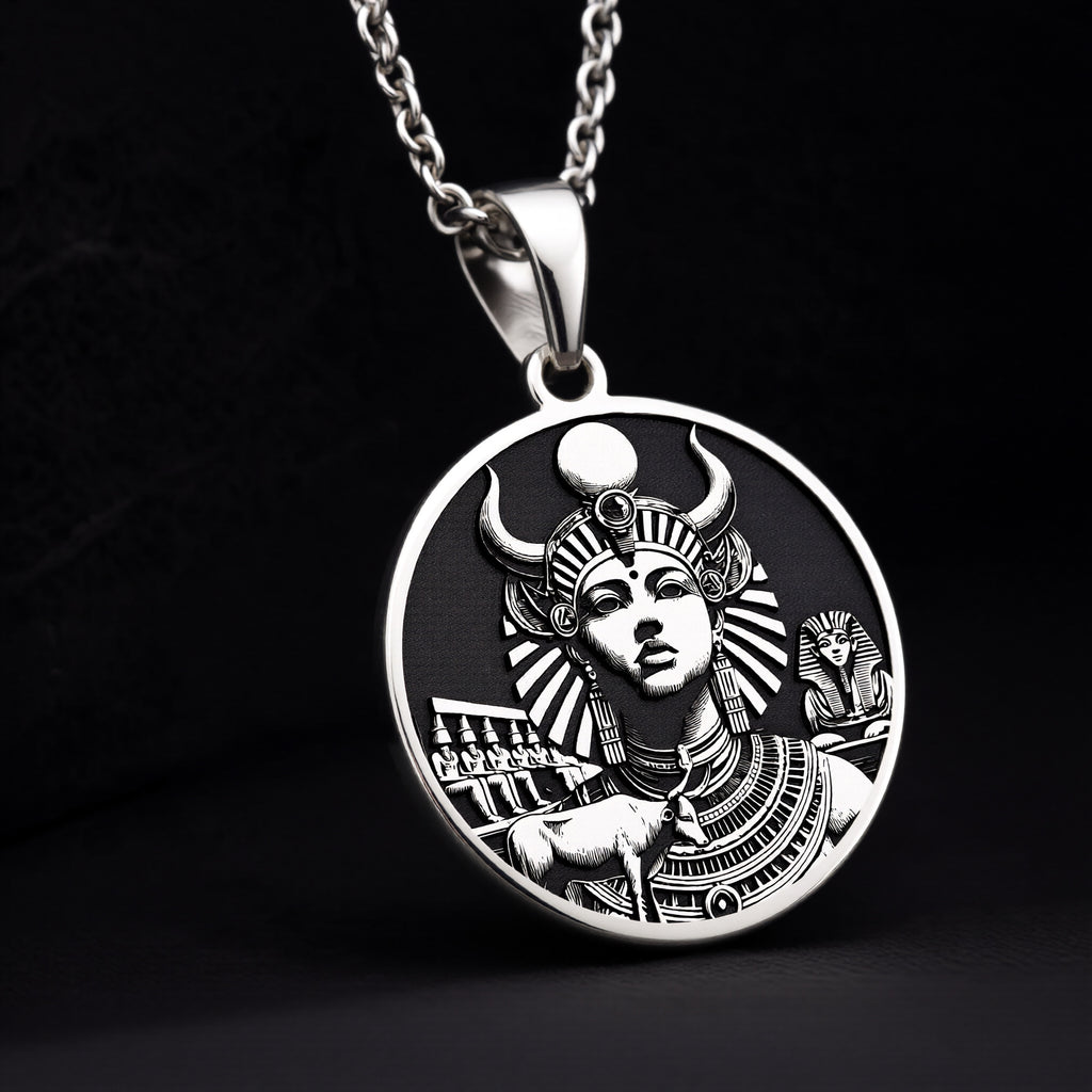 Silver Hathor necklace, Hathor silver pendant, Egyptian silver charm, Goddess silver necklace, Silver Egyptian jewelry, Hathor silver charm, Silver mythology charm, Silver goddess pendant, Silver Egyptian pendant, Hathor silver jewelry. - View 11