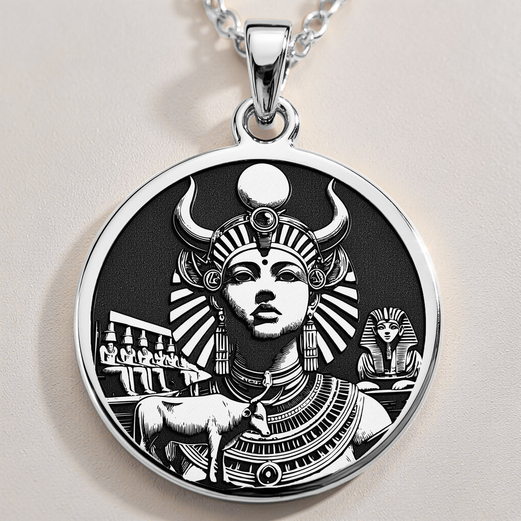 Silver Hathor necklace, Hathor silver pendant, Egyptian silver charm, Goddess silver necklace, Silver Egyptian jewelry, Hathor silver charm, Silver mythology charm, Silver goddess pendant, Silver Egyptian pendant, Hathor silver jewelry. - View 2