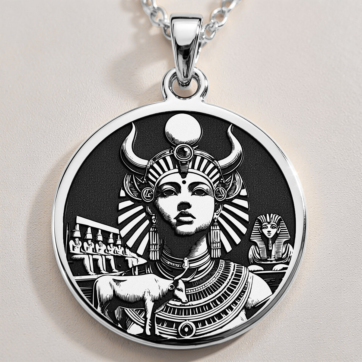 Silver Hathor necklace, Hathor silver pendant, Egyptian silver charm, Goddess silver necklace, Silver Egyptian jewelry, Hathor silver charm, Silver mythology charm, Silver goddess pendant, Silver Egyptian pendant, Hathor silver jewelry. - View 2