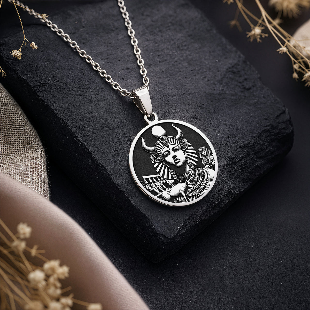 Silver Hathor necklace, Hathor silver pendant, Egyptian silver charm, Goddess silver necklace, Silver Egyptian jewelry, Hathor silver charm, Silver mythology charm, Silver goddess pendant, Silver Egyptian pendant, Hathor silver jewelry. - View 3