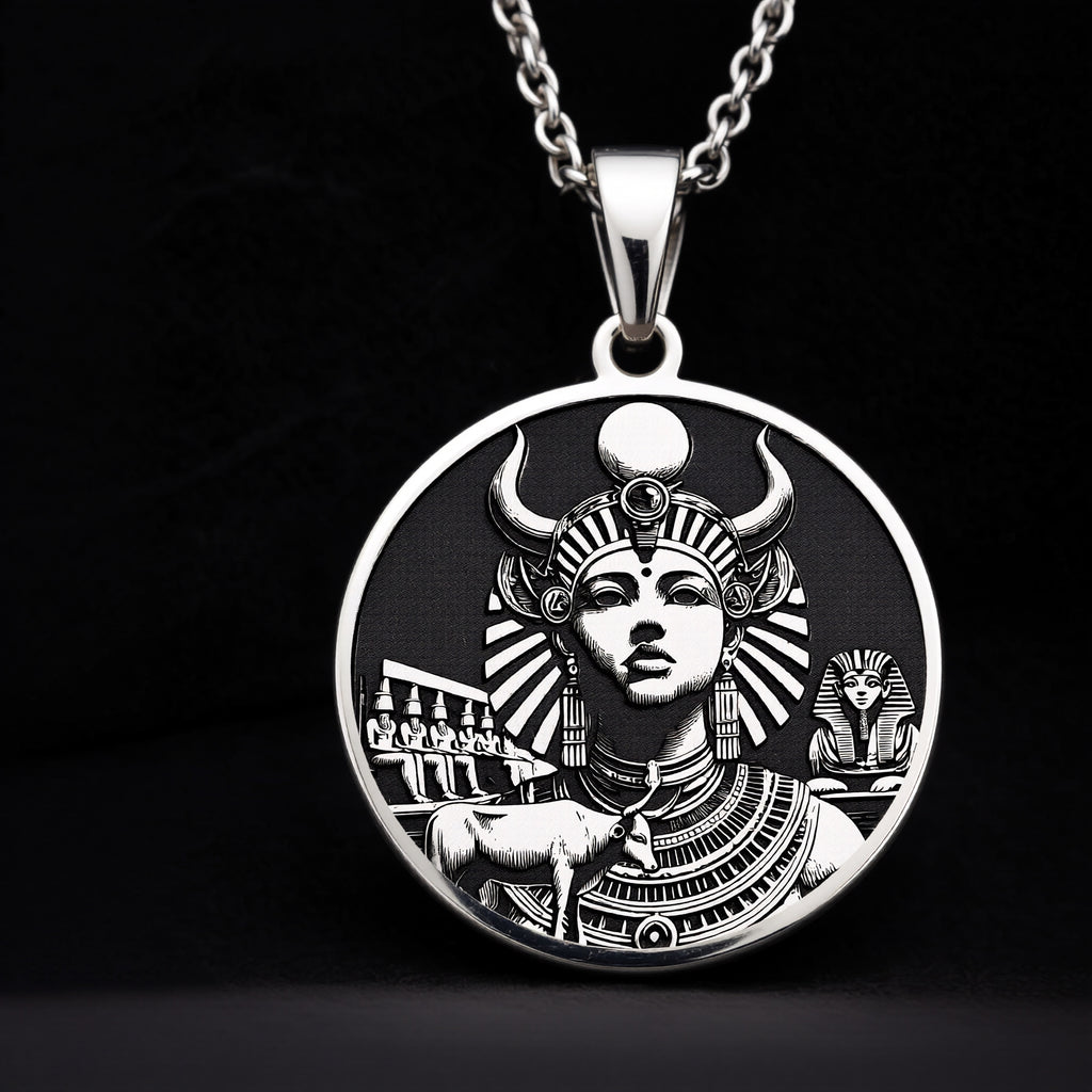 Silver Hathor necklace, Hathor silver pendant, Egyptian silver charm, Goddess silver necklace, Silver Egyptian jewelry, Hathor silver charm, Silver mythology charm, Silver goddess pendant, Silver Egyptian pendant, Hathor silver jewelry. - View 8