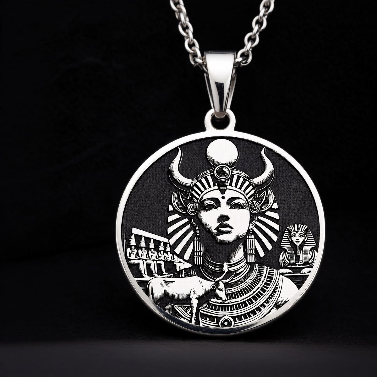 Silver Hathor necklace, Hathor silver pendant, Egyptian silver charm, Goddess silver necklace, Silver Egyptian jewelry, Hathor silver charm, Silver mythology charm, Silver goddess pendant, Silver Egyptian pendant, Hathor silver jewelry. - View 8