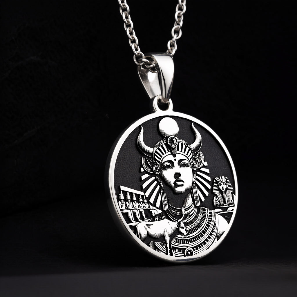 Silver Hathor necklace, Hathor silver pendant, Egyptian silver charm, Goddess silver necklace, Silver Egyptian jewelry, Hathor silver charm, Silver mythology charm, Silver goddess pendant, Silver Egyptian pendant, Hathor silver jewelry. - View 9