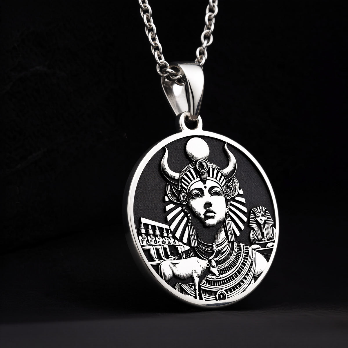 Silver Hathor necklace, Hathor silver pendant, Egyptian silver charm, Goddess silver necklace, Silver Egyptian jewelry, Hathor silver charm, Silver mythology charm, Silver goddess pendant, Silver Egyptian pendant, Hathor silver jewelry. - View 9