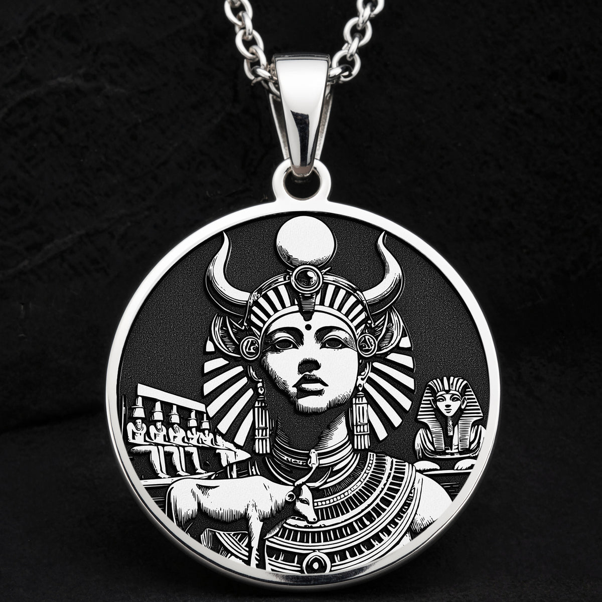 Silver Hathor necklace, Hathor silver pendant, Egyptian silver charm, Goddess silver necklace, Silver Egyptian jewelry, Hathor silver charm, Silver mythology charm, Silver goddess pendant, Silver Egyptian pendant, Hathor silver jewelry.