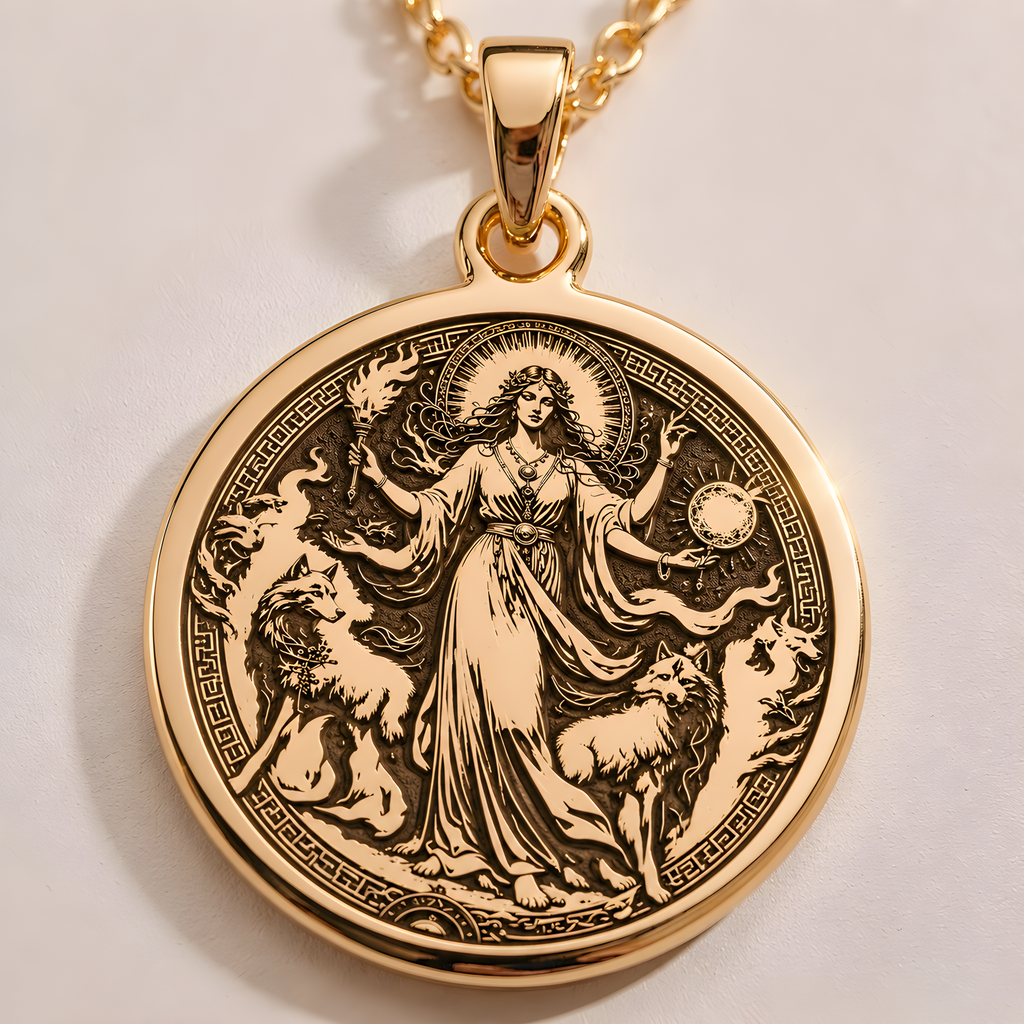 Hecate Goddess Necklace: 14K Gold with hecate necklace triple moon charm talisman - View 48