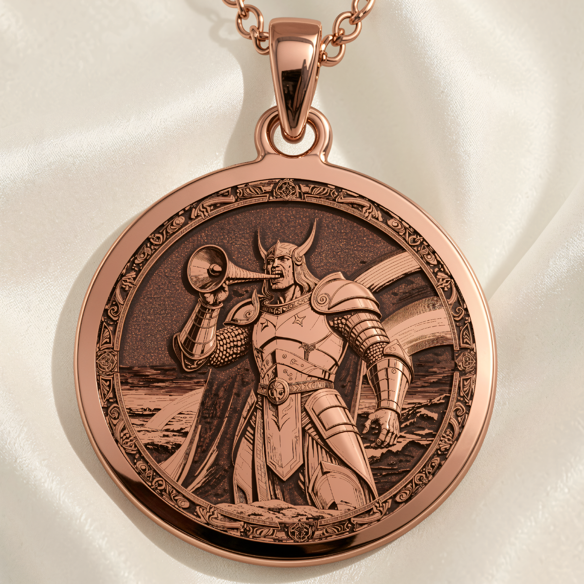 Heimdall Bifrost Guardian Pendant | Silver & Plated Options - Norse Mythology Protection Talisman - 14K Rose Gold Plated Front View