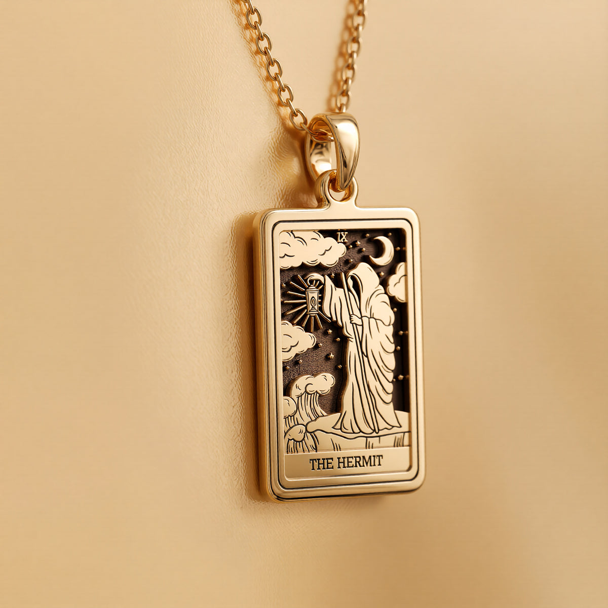 Hermit Figure Necklace Necklaces 14K 14K Gold Plated pendant necklace featuring a vintage hermit design with celestial elements.