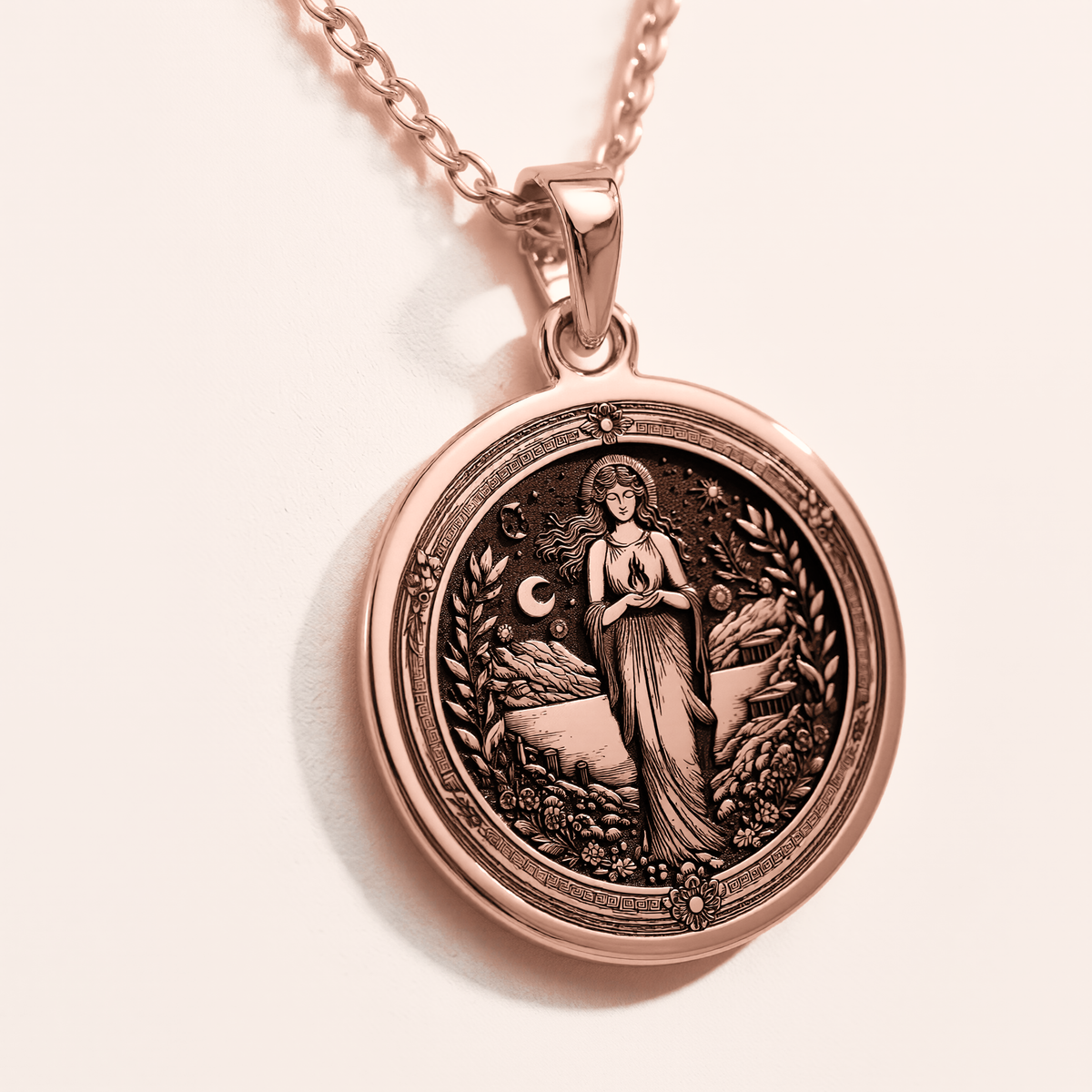 Hestia Goddess Hearth Pendant - 14K Rose Gold Plated