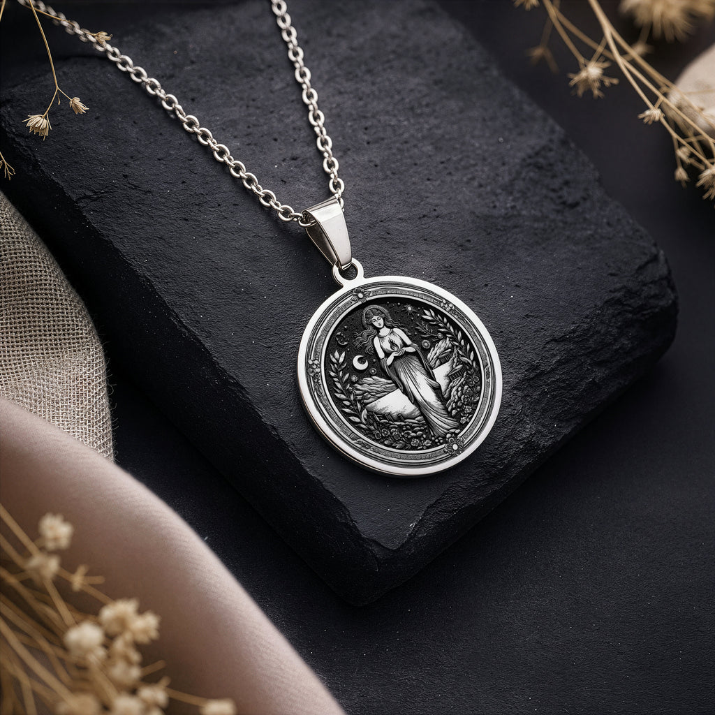 925 Sterling Silver Hestia Goddess Necklace representing the Greek Goddess of Hearth and Home. A meaningful and stylish gift for her, perfect for birthdays, spiritual occasions, or mythology enthusiasts. - View 2