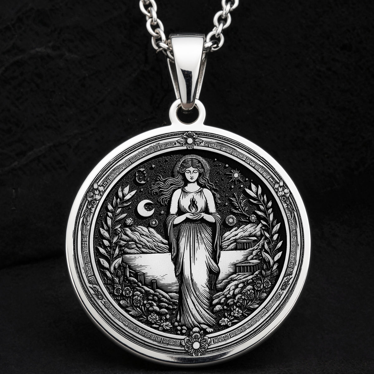 925 Sterling Silver Hestia Goddess Necklace representing the Greek Goddess of Hearth and Home. A meaningful and stylish gift for her, perfect for birthdays, spiritual occasions, or mythology enthusiasts. - View 7