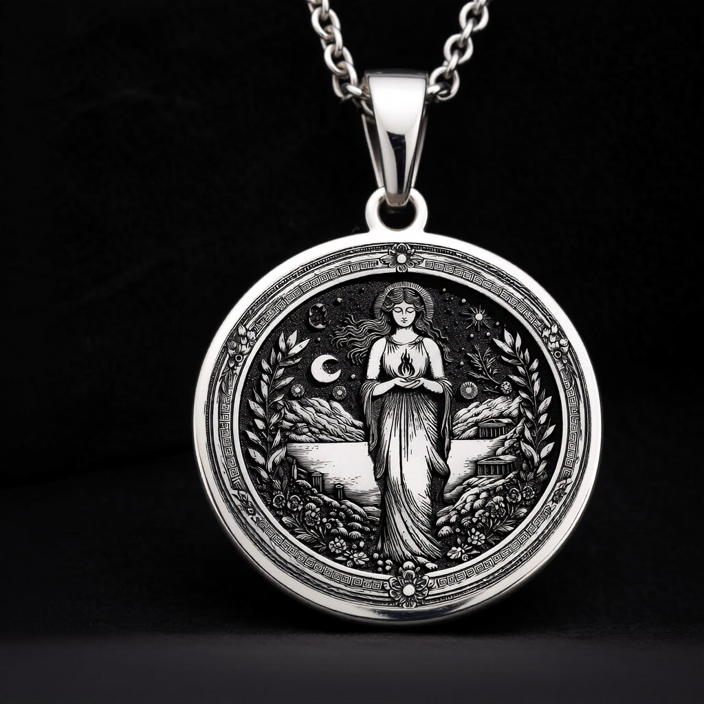 925 Sterling Silver Hestia Goddess Necklace representing the Greek Goddess of Hearth and Home. A meaningful and stylish gift for her, perfect for birthdays, spiritual occasions, or mythology enthusiasts. - View 8
