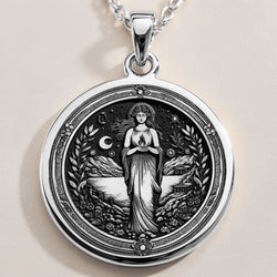 925 Sterling Silver Hestia Goddess Necklace representing the Greek Goddess of Hearth and Home. A meaningful and stylish gift for her, perfect for birthdays, spiritual occasions, or mythology enthusiasts.