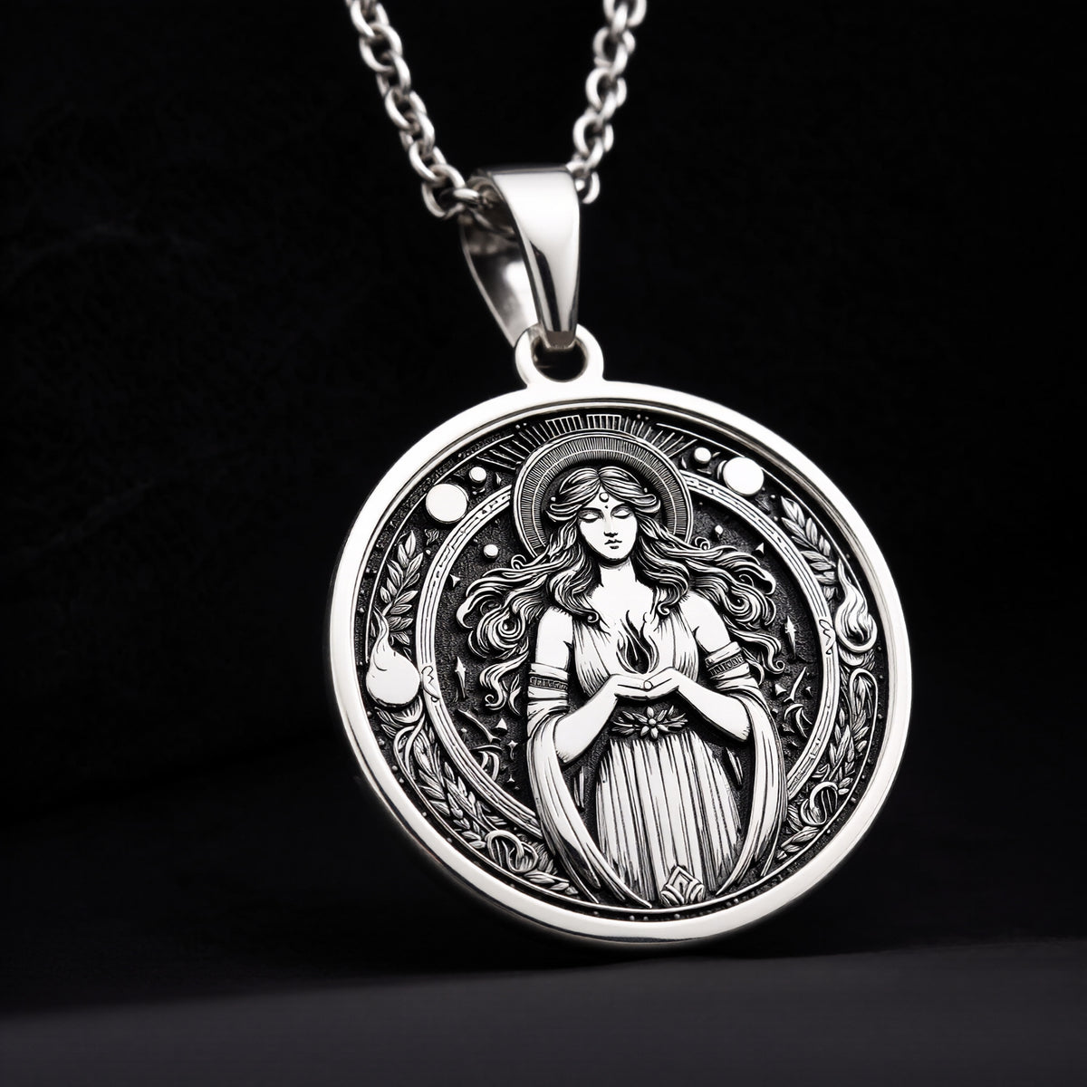 Hestia Goddess Medallion - 925 Sterling Silver