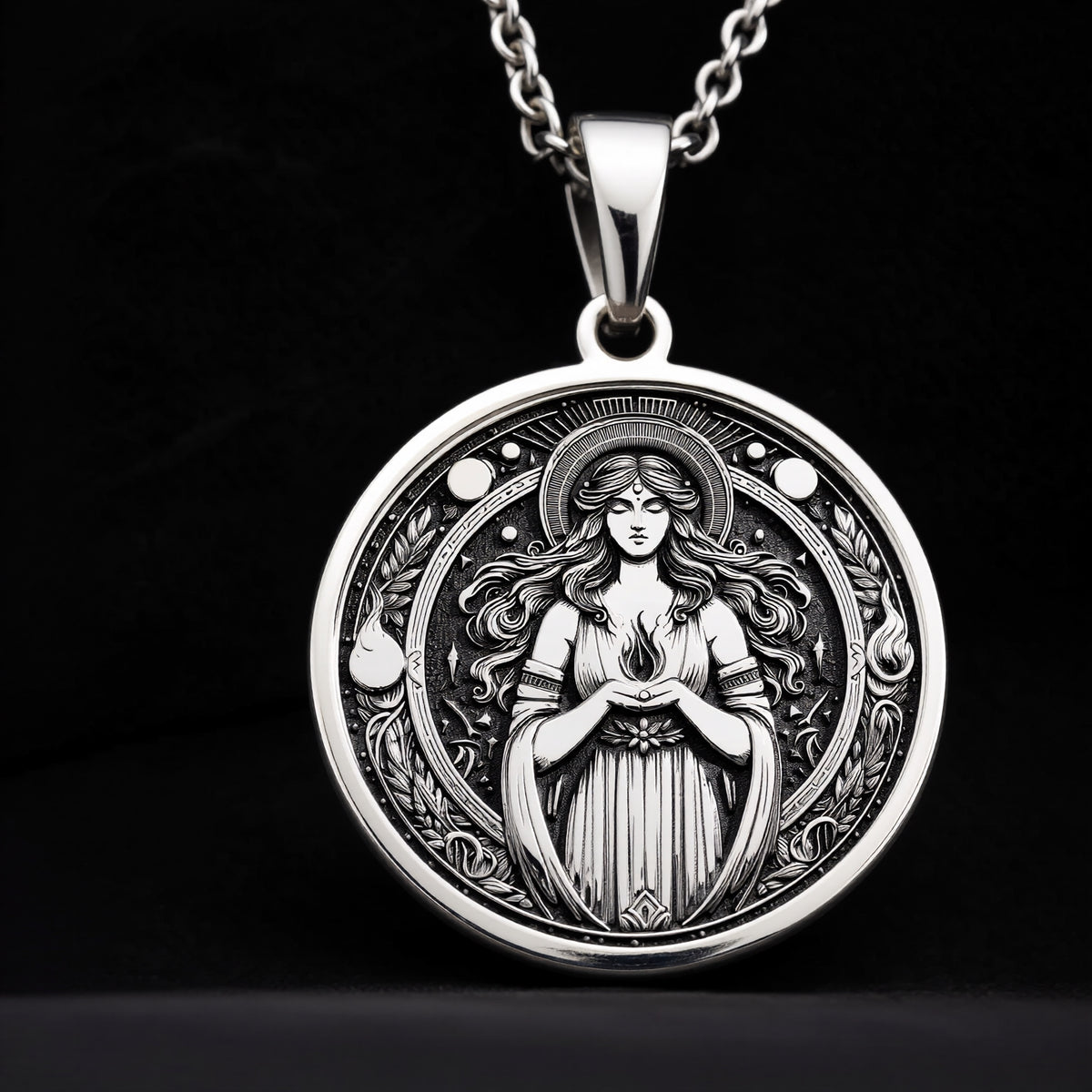 Hestia Goddess Medallion - 925 Sterling Silver