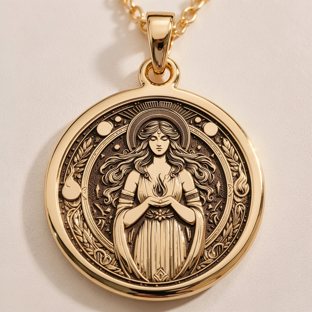Hestia Goddess Medallion - Ancient Mythology History Buff Gift - Görsel 1, 14K Gold Hestia