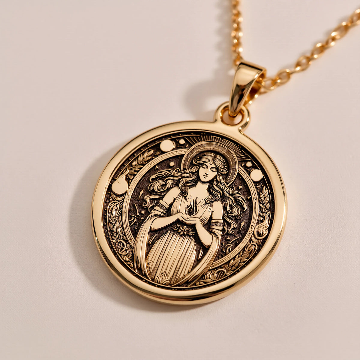 Hestia Goddess Medallion - Ancient Mythology History Buff Gift - Görsel 3, 14K Gold Hestia