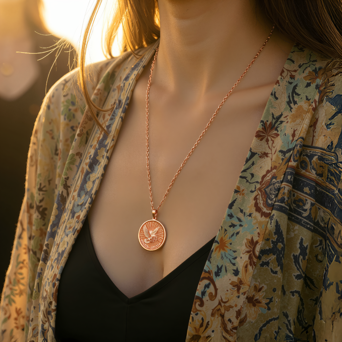 Holy Spirit Dove Peace Bird Charm in a polished rose gold finish.