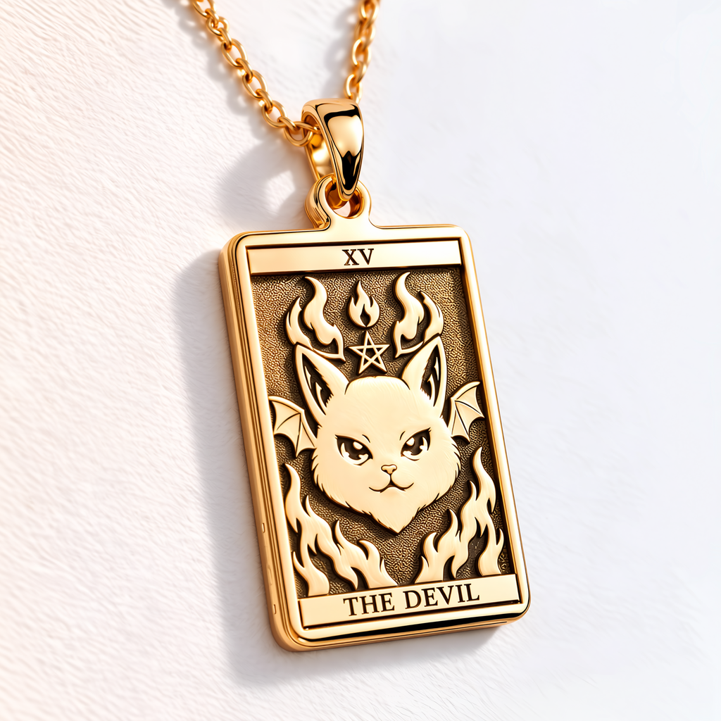 Horned Devil Cat Pendant - 14K Solid Gold, Right Angle View