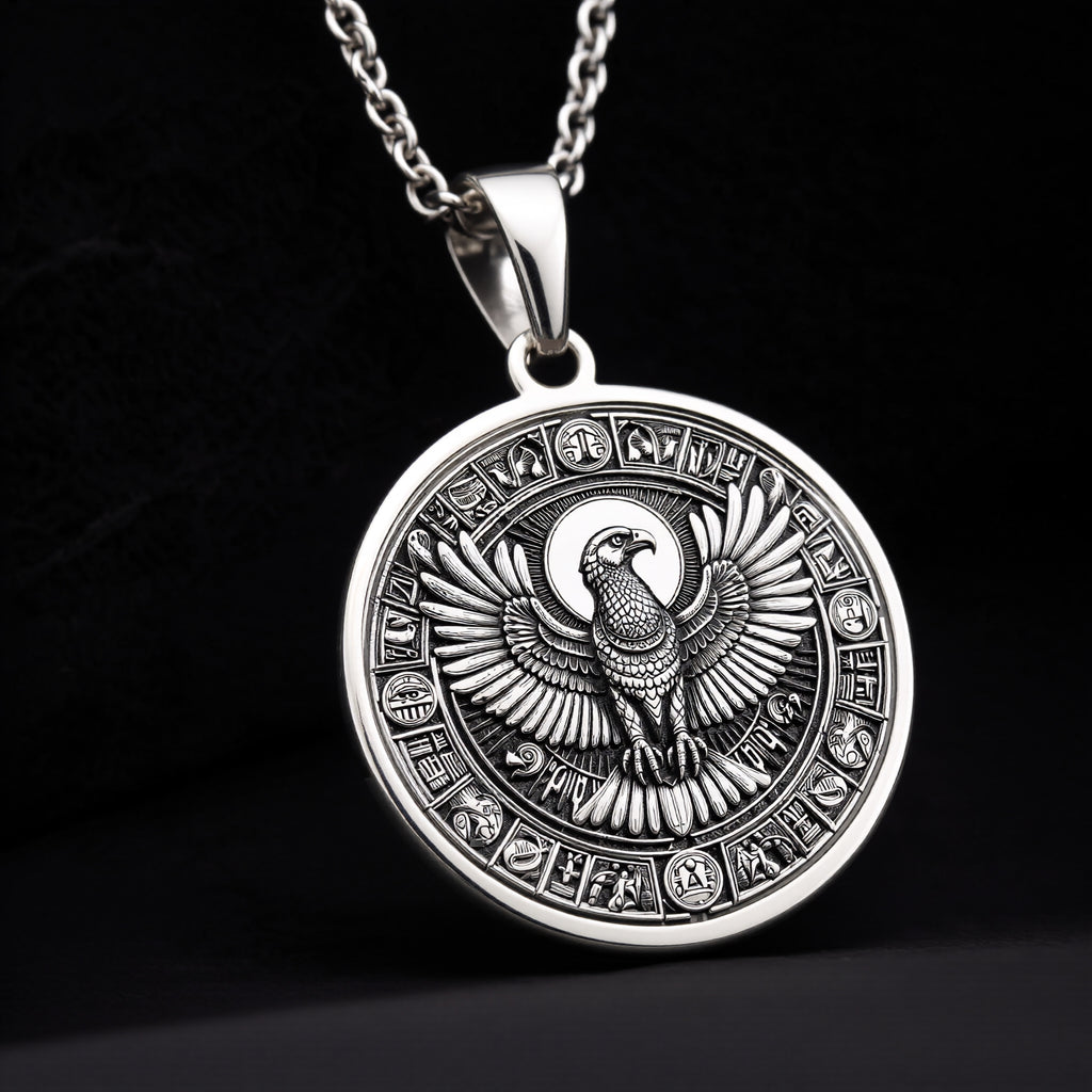 Horus Falcon Pendant Necklace - Egyptian Protection Charm - 925 Sterling Silver