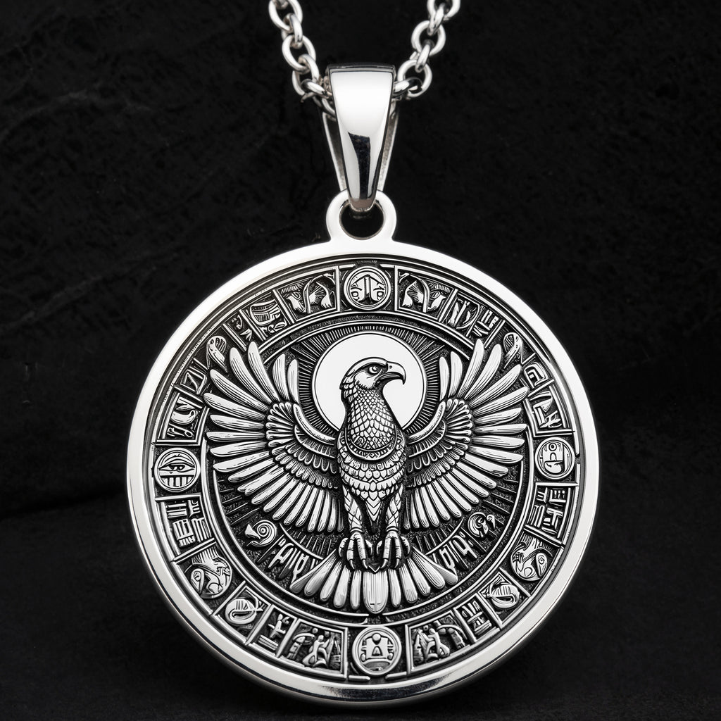 Horus Falcon Pendant Necklace - Egyptian Protection Charm - 925 Sterling Silver