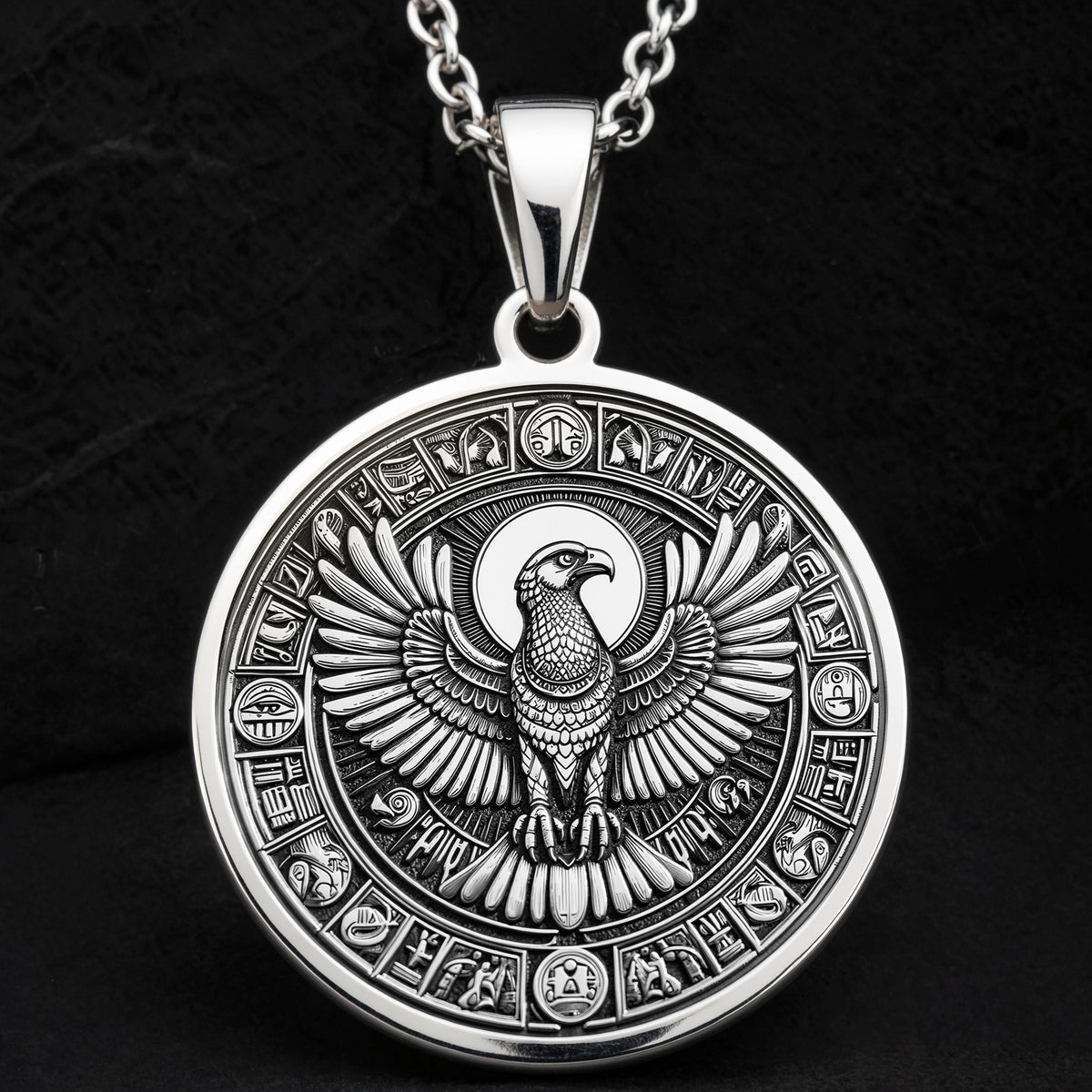 Horus Falcon Pendant Necklace - Egyptian Protection Charm - 925 Sterling Silver