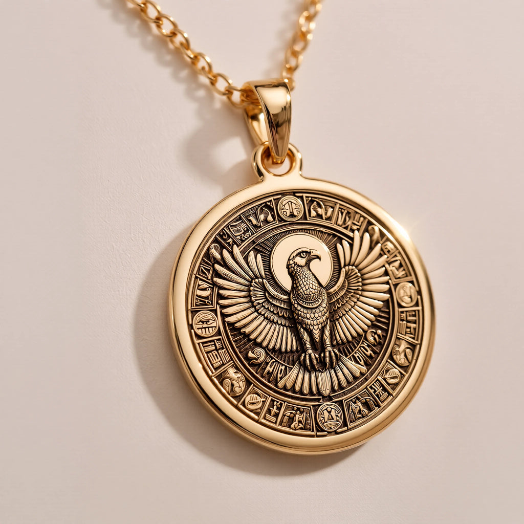 Horus Falcon Protection Pendant - Ancient Mythology History Buff Gift - Görsel 2, 14k Gold Egypt Charm