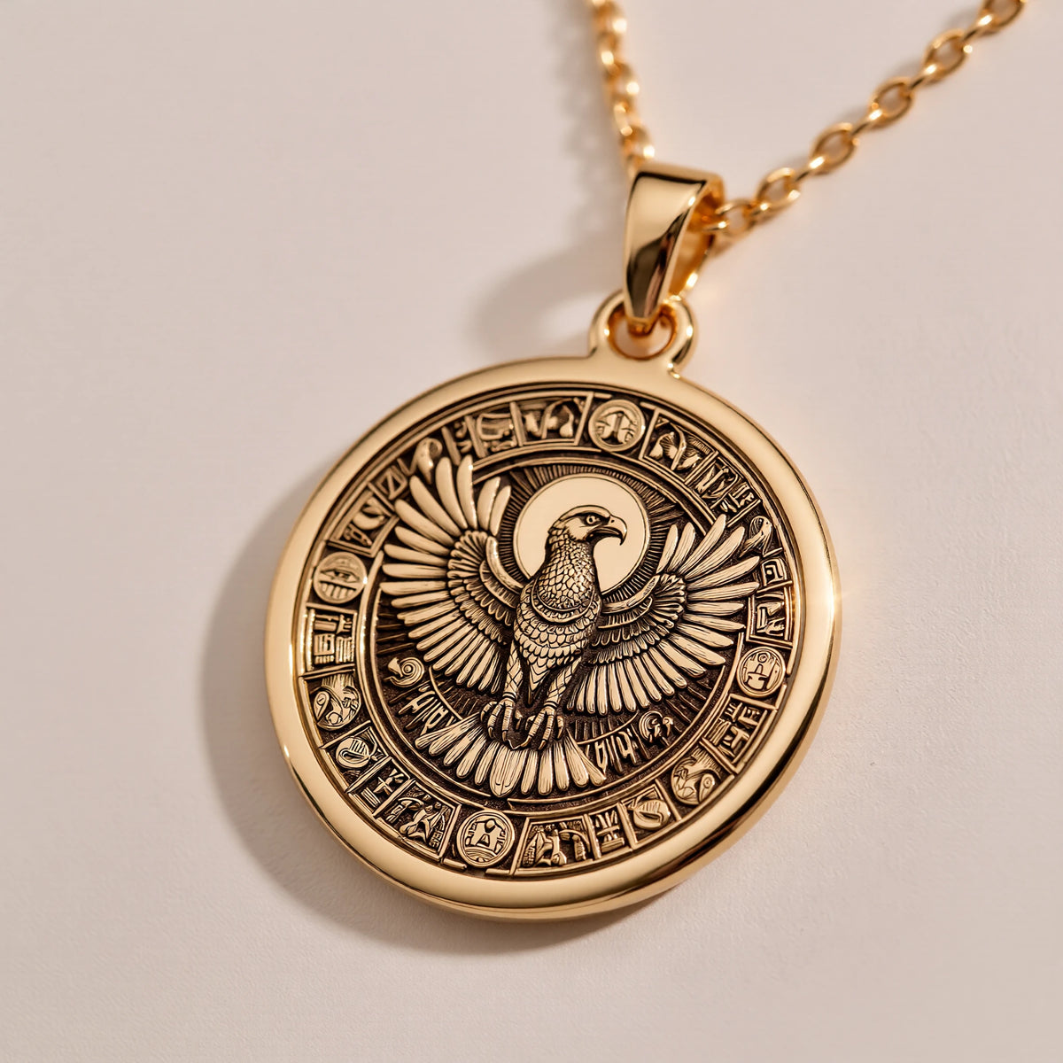 Horus Falcon Protection Pendant - Ancient Mythology History Buff Gift - Görsel 3, 14k Gold Egypt Charm