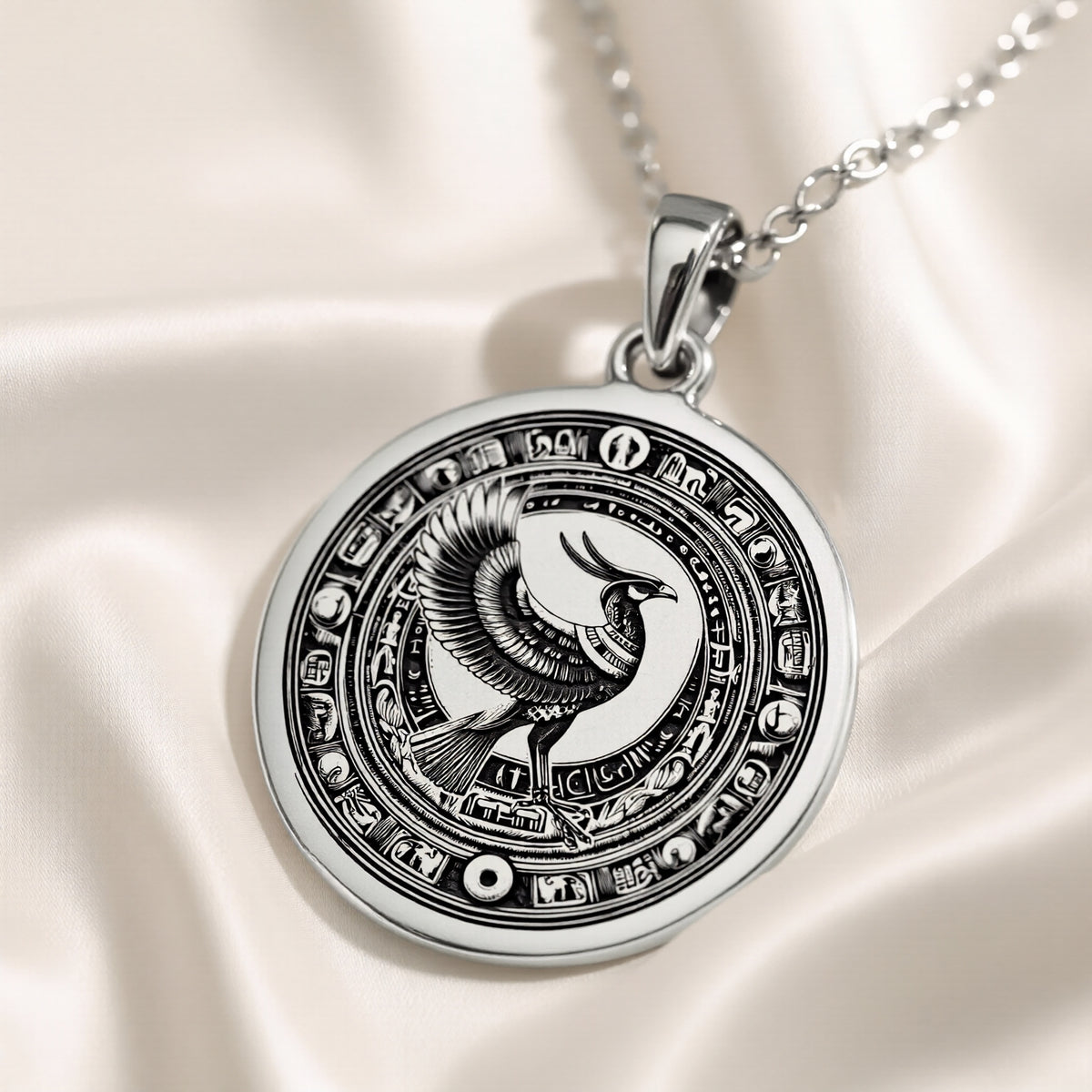Horus Pendant Necklace - Egyptian Falcon God Amulet - 925 Sterling Silver