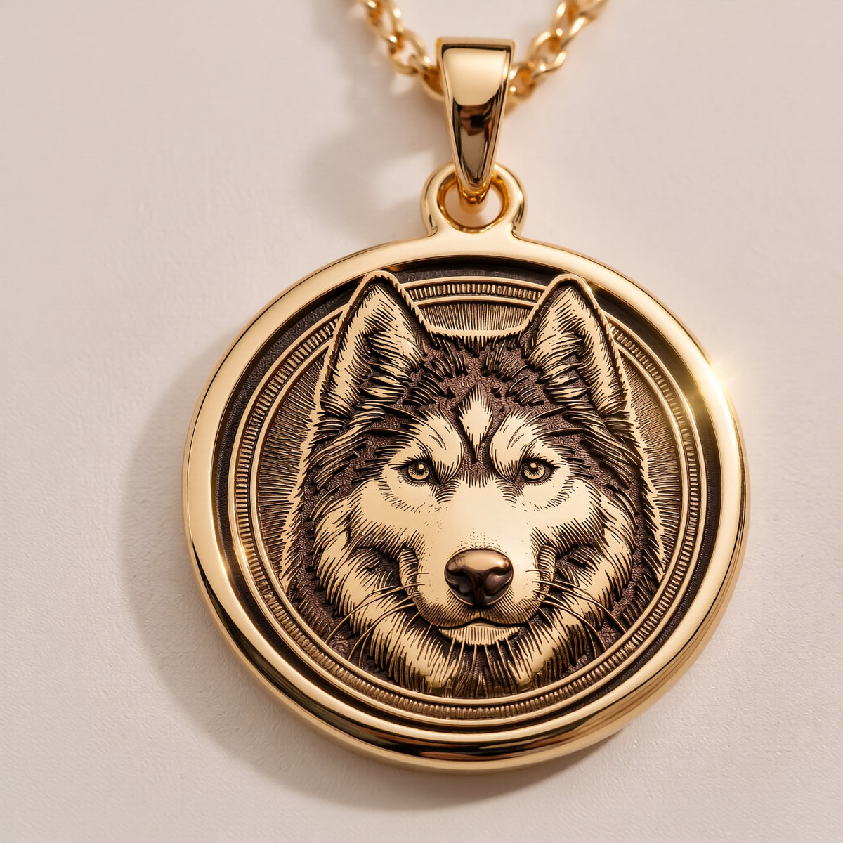 Husky Wolf Spirit Animal Medallion Necklaces shipping return policy and jewelry care instructions